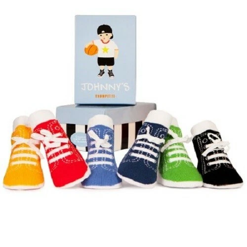 NOVO Trompete JOHNNY Meias Antiderrapantes 0-12 meses 6 pares Presente Chá de Bebê Menino - Imagem 2 de 2