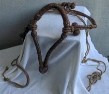 Vtg Antique Braided Rawhide Ornate Handmade Horse Bosal Headstall Hackamore Tack