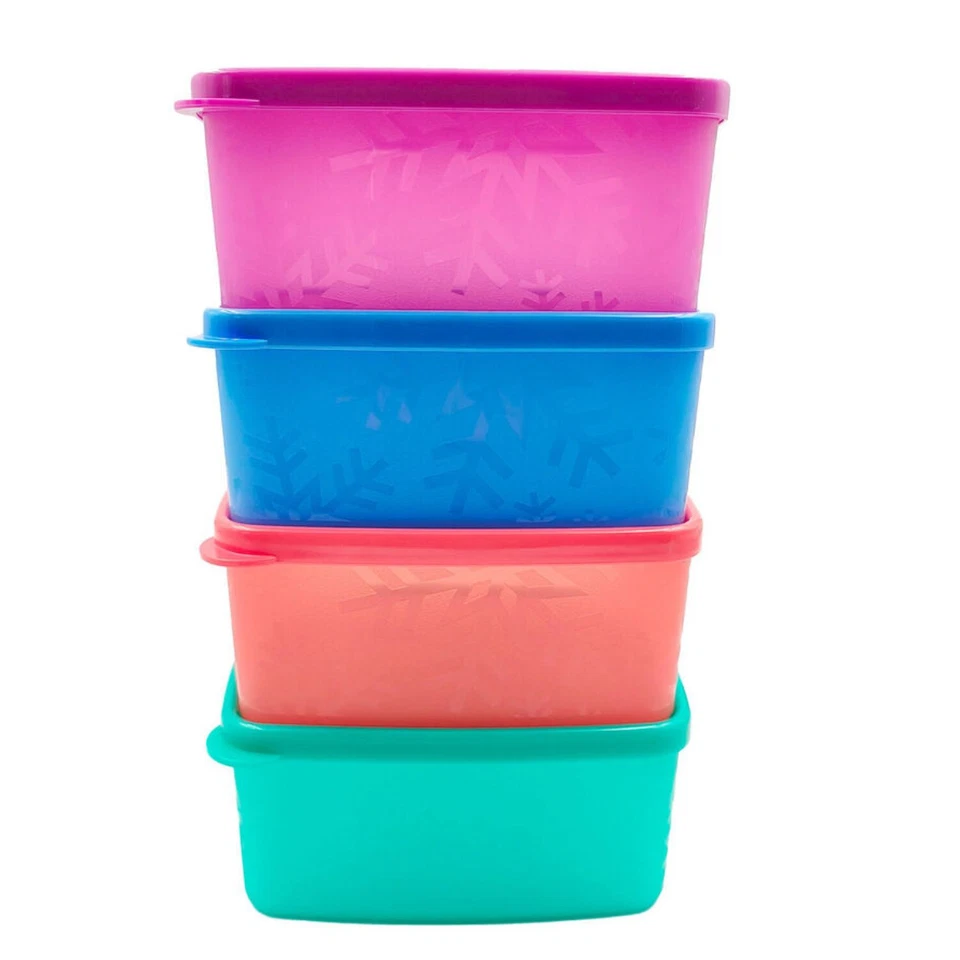 Tupperware Snowflake Freezer Medium Square Round Plastic Container 400ml (4) Set - Image 2 of 4