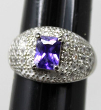 Sterling Silver Ring Size 9 Purple  White CZ Cocktail Statement Feb Birth RB9