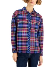 MSRP $50 Style & Co Cotton Plaid Shirt Navy Size XL