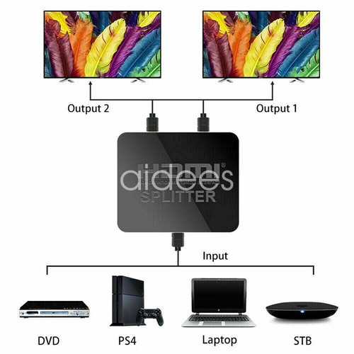 HDMI Splitter Amplifier 1 In 2 Out Video Duplicator 4K FHD 3D HDTV DVD PC NEW - Picture 9 of 22