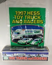 1997  Hess Toy Truck New TOY TRUCK AND 2 RACERS   Excellent Condition - In Box