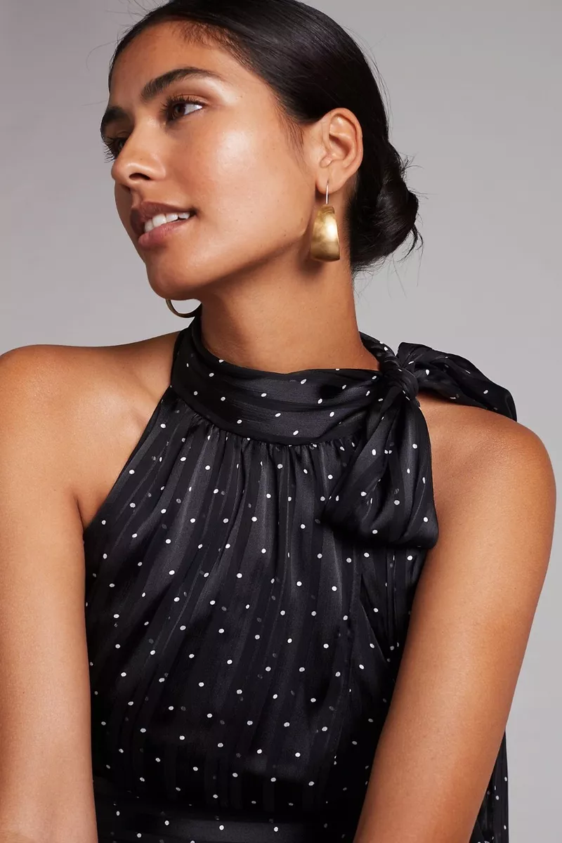 New Anthropologie Sachin Babi Polka Dot Halter Midi Dress Size 4 MSRP 260