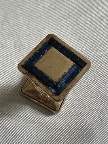 Coppia di gemelli Swank anni 60 con pietre blu vibranti che circondano tono oro A13 - Foto 2 di 8
