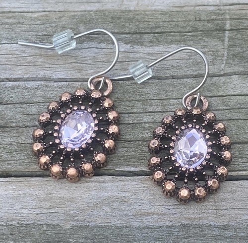 Willabee & Ward copper tone pink crystal Venice drop earrings - Picture 4 of 8