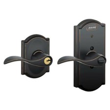 Schlage Camelot Accent Aged Bronze Keyed Entry Lever with Built-In Alarm
