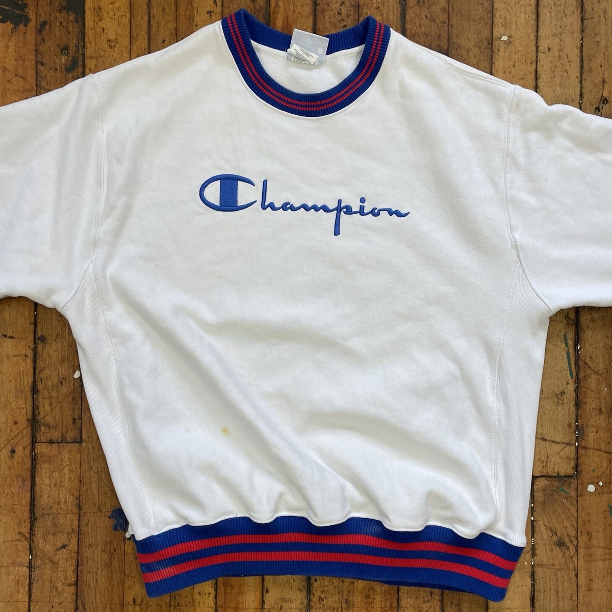 CHAMPION REVERSE WEAVE Large White Script Logo Pullover Crewneck