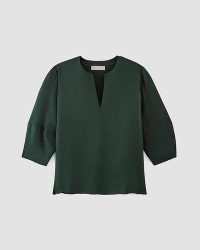 NWT Everlane Hammered Satin Balloon Sleeve Blouse, Dark Green, Sizes XS, L - Picture 1 of 2
