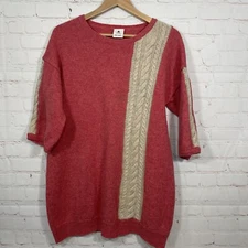 Niko And … Cable Knit Wool Sweater Womens Size Large Pink Tunic Short Sleeve