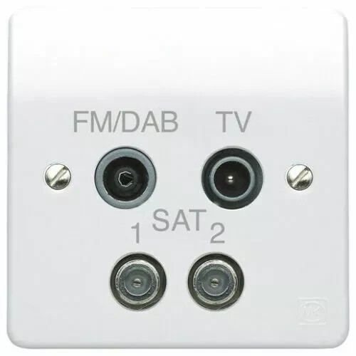 MK K3554DAB WHI Socket, 1 Gang TV/FM-DAB/SAT x 2 Quadplexer