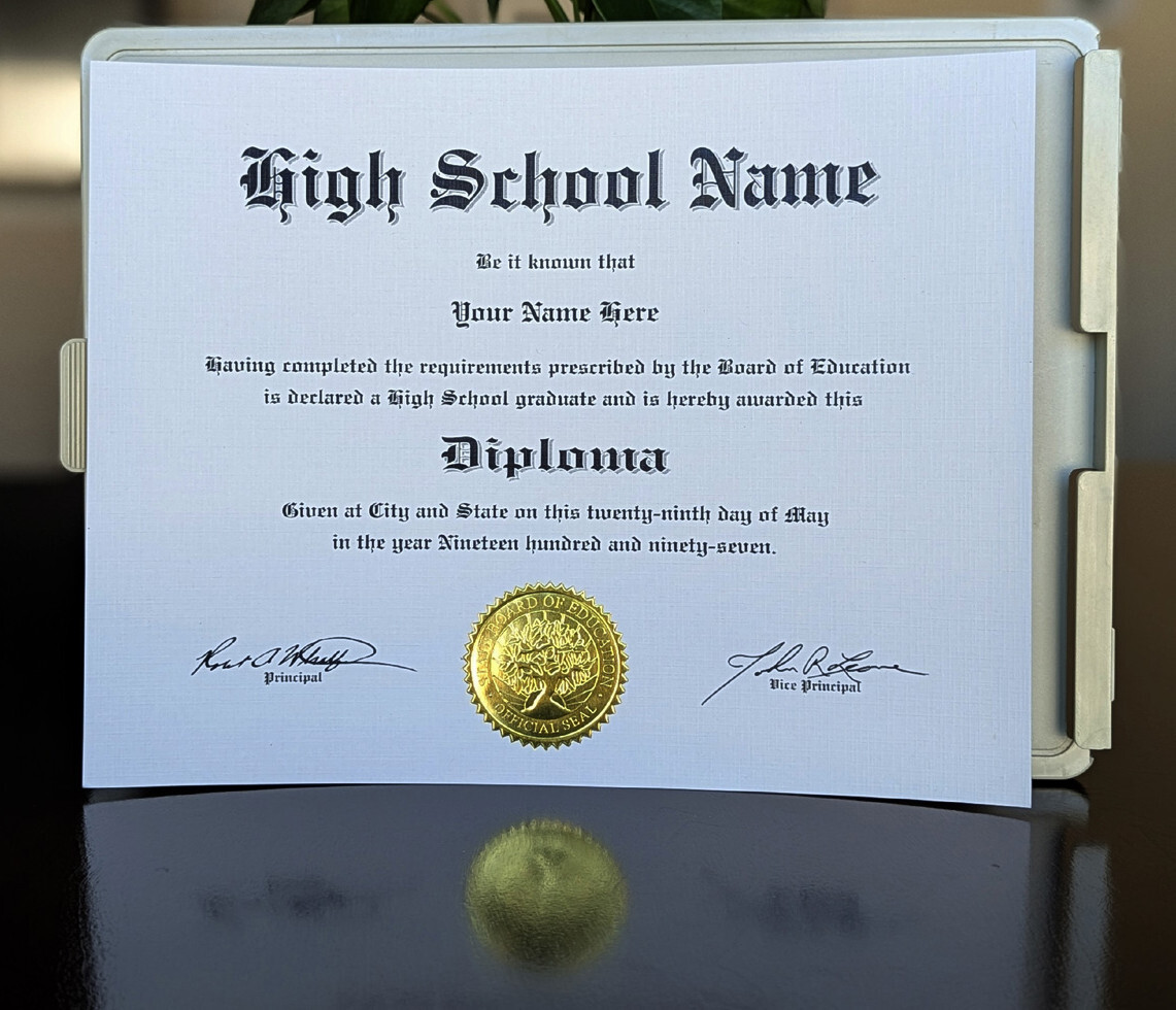 Novelty High School Diploma with Raised Gold Foil Seal