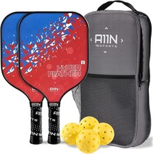A11N HyperFeather R Pickleball Paddles Set of 2 Rackets, Blue and Red