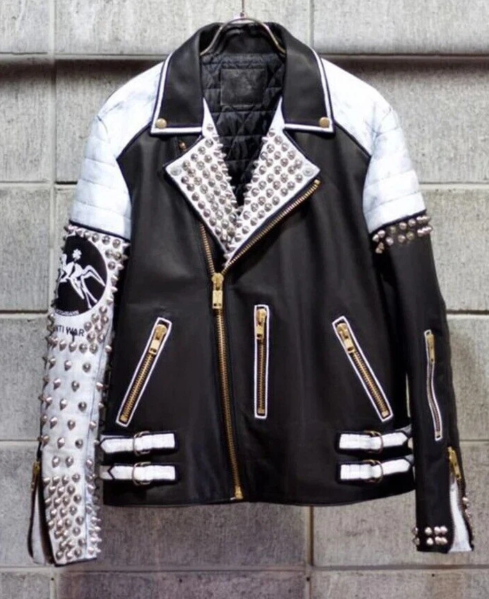 printed leather biker