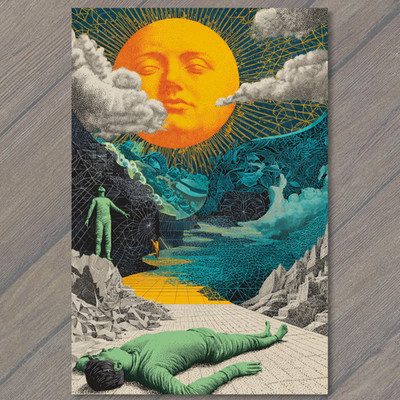 POSTCARD Surreal Sun Face Cosmic Landscape Dream Vision Psychedelic