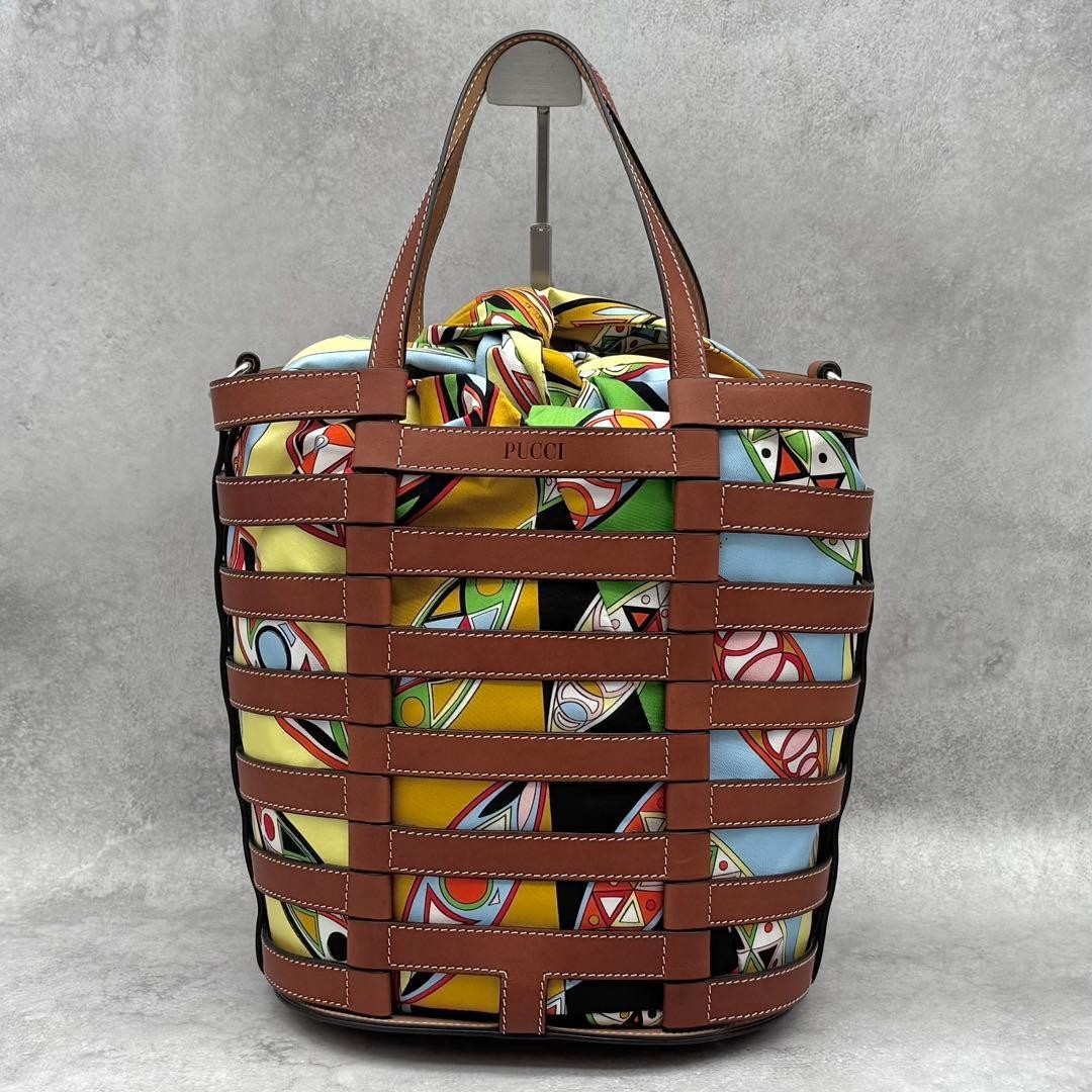 EMILIO PUCCI 2weyバッグ Emilio Pucci 2Way Shoulder Bag Leather Silk Bucket | eBay