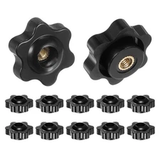 12pcs Star Knobs M4 Thread 25mm Head Through Hole Brass Insert Hand Knob Black