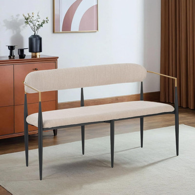Modern Metal Loveseat Sofa - Cozy 2-Seater with Curved Backrest, Black/Gold/Beig