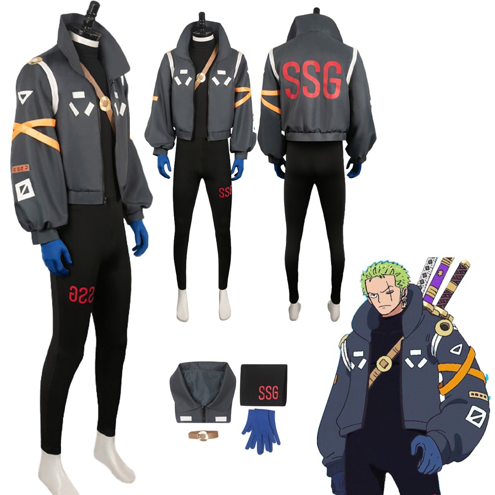Una Pieza Roronoa Zoro Cabeza de Huevo Disfraz Juegos con disfraces Halloween Abrigo Monos Chaqueta