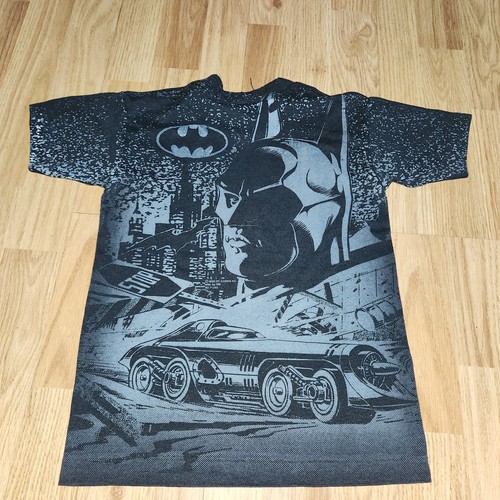 Vintage Batman T Shirt Black All Over Print Graphic Short Sleeve USA Youth 8/10 - Picture 2 of 16