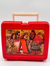1983 The A-Team Thermos Red Plastic Lunch Box Vintage NBC TV Show No Thermos