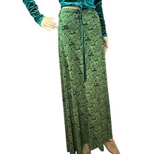 Womens Green Floral Print Maxi Skirt Size ML Whimsigoth Forest Fairycore Cottage