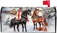 Christmas Horse Theme Magnetic Mailbox Cover for Holiday Decor