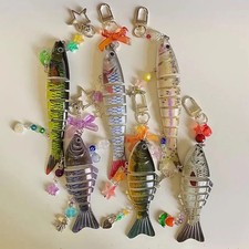 Fish Bone Keychain Beaded Charm Star Shell Bag Charm Y2K Aesthetic Keyring
