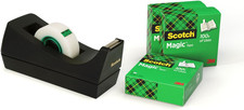 Scotch Desktop Tape Dispenser C38, Black + Scotch Magictape, 19 Mm X 33 M, 3 Rol