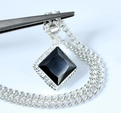 Pendentif carré diamant noir certifié solitaire 10,05 ct cadeau de... - Photo 1/4