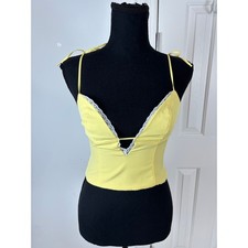 Oh Polly Butter Yellow Lace Trim Deep V Corse...