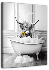 Highland Cow Wall Art Farmhouse Bathroom Decor Black and White Canvas Prints ...
