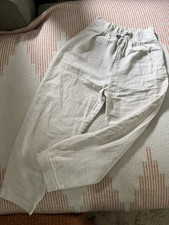 ZARA Girls Beige Cotton Jogger Pants Elastic Waist Pockets