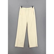 ENZA COSTA Crepe Everywhere Pants Womens Medium Dark Cream Straight Wide Leg NEW