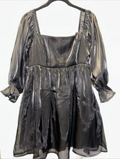 Thirty Thirty Size M Smocked Babydoll Dress Organza Puff Slv Dark Romantic Goth