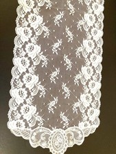 Scarf or Table Runner Lace True White Soft Party Wedding Vintge 48" X 11"