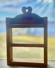 Vintage Mini Cottage Wooden Trinket Wall Shelf With Heart Details
