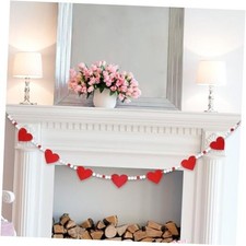 4.2 FT Valentine  s Day Red Felt Heart and Wooden Beads Garland   Red Heart HT57