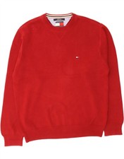 TOMMY HILFIGER Mens Crew Neck Jumper Sweater XL Red Cotton CD12