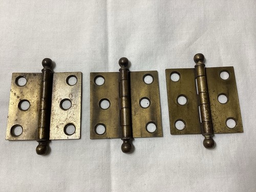Vintage Lot Of 3 Hinges Small Cannonball Tip Brass Finish