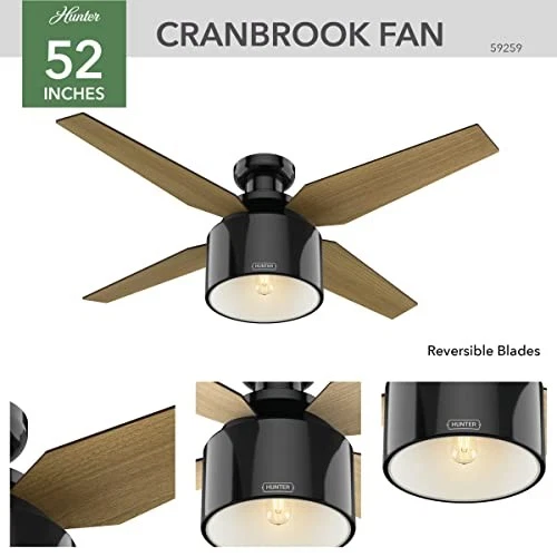HUNTER FAN 52 INCH CRANBROOK CEILING LIGHT KIT HANDHELD REMOTE 59259 - BLACK - Image 3 of 4
