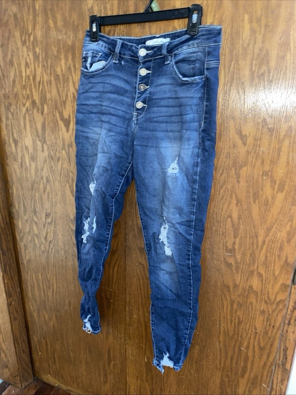 Kancan Skinny Distressed Fray Hem Denim Jeans Size 11/29Style Kc6192d Dark Wash