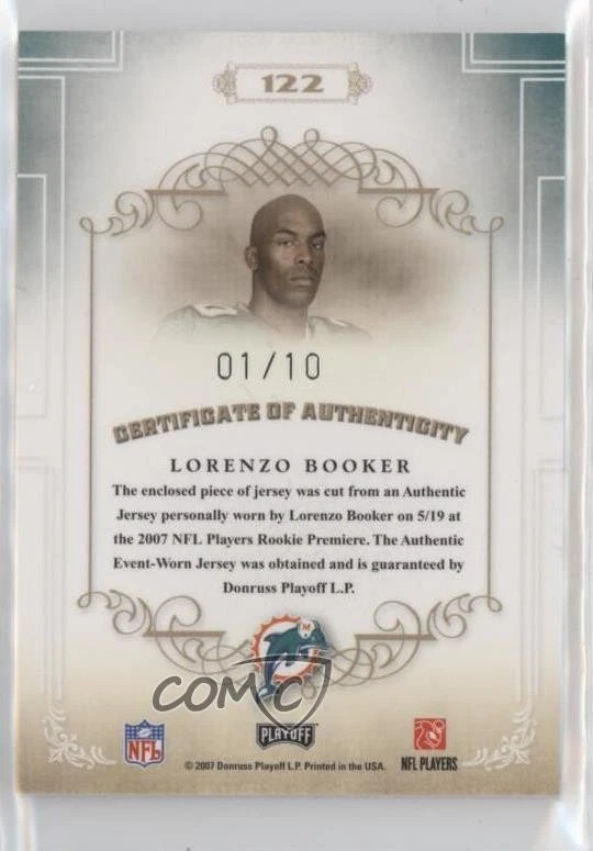2007 Playoff National Treasures /10 Lorenzo Booker #122 Rookie RC - Image 2 of 2