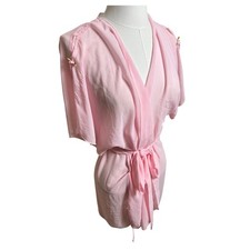 VTG Pink Sheer Robe Short Sleeve Sheer Coquette Romantic Girly Rose Womens L