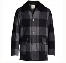 Lands End RANCHER COAT 34  36 Wool INSULATED men Small Black Check Blake Shelton
