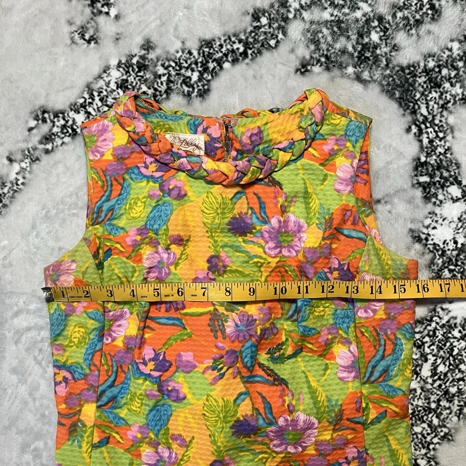 Vestido De Colección Años 60 The Lilly Pulitzer Para Mujer Cambio Colorido Audaz Detalle de Borde Trenzado Foto 2 de 4