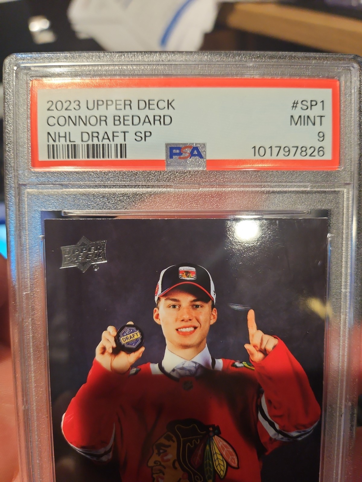 2023-24 Upper Deck Series 1 NHL Draft SP Connor Bedard PSA 9 MINT Rookie RC 3y6 view 2