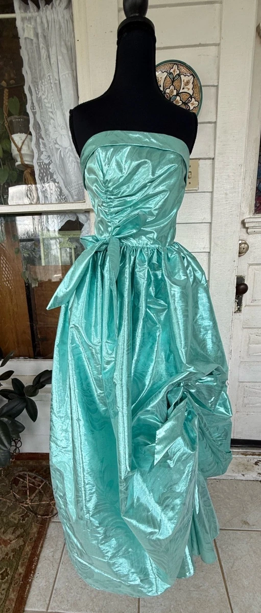 ebay 80s prom dress 80s Prom Dress Sz XXL 2X 3X Vintage Indigo Blue Pleated Long Sleeve Formal Gown