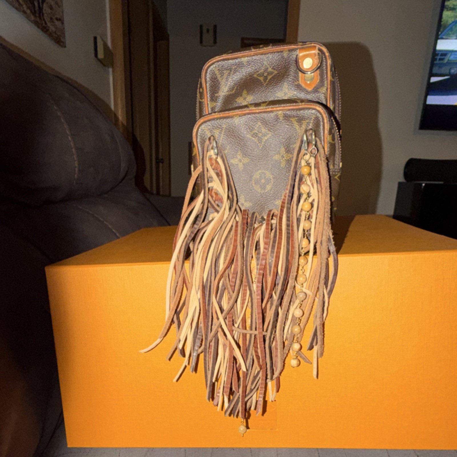 Louis Vuitton Brown Monogram Fringe Crossbody Bag with Detachable Strap & Zip
