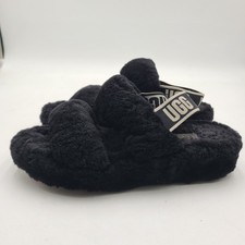 B14 UGG Fluff Yeah Slide Shoes Womens Size 7 Sheepskin Furry Slippers Sandals